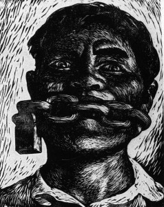 Адольфо Мехиак. «Свобода слова». Гравюра на линолеуме. 1954 г.