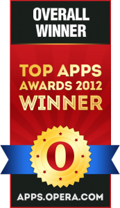 Бейдж победителей конкурса для разработчиков мобильных приложений «2012 Top Apps Awards»